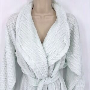 Vintage Terry Cloth Chenille Shawl Collar Long Sleeve Robe with Tie Ice Blue SM